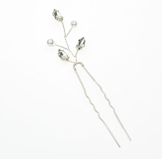 Metallic Braut Haarteil Silber mit Perlen und Steinen verziert