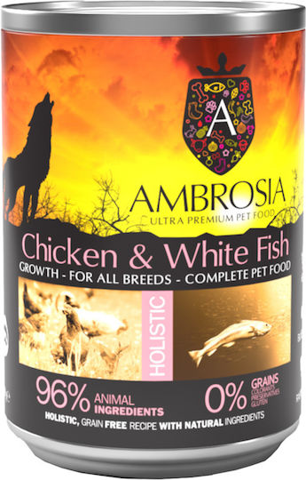 Ambrosia Wet Food for Puppies in Cans with Chicken and Fish Grain-Free 400gr