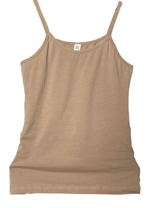 Women's Cotton Elastic T-shirt with Thin Straps, Beige