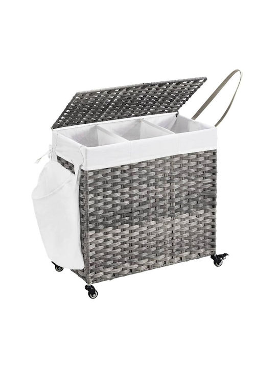 Songmics Laundry Basket Wicker Folding with Cap 66x35x60cm Gray