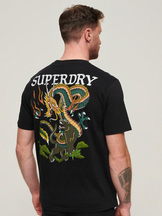 Superdry D2 Ovin T-shirt Bărbătesc cu Mânecă Scurtă BLACK