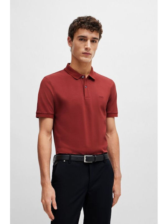 Boss Pallas Polo Herrenbluse Kurzarm Burgundisch