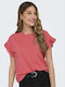 Damen Bluse Baumwolle Kurzärmelig Coral