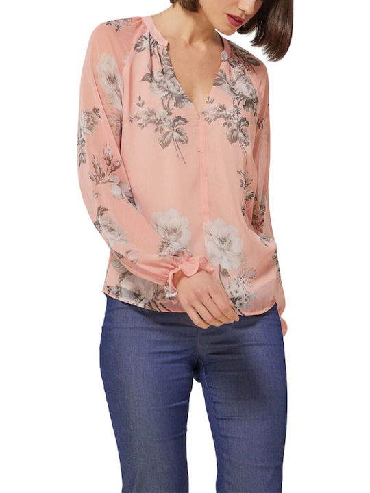 Enzzo Women's Blouse with V Neck Pink