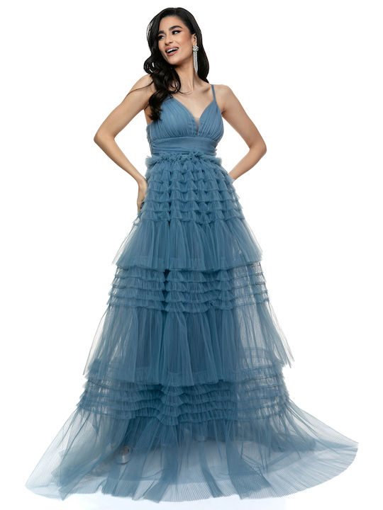 RichgirlBoudoir Βραδινό Φόρεμα με Τούλι & Βολάν Γαλάζιο