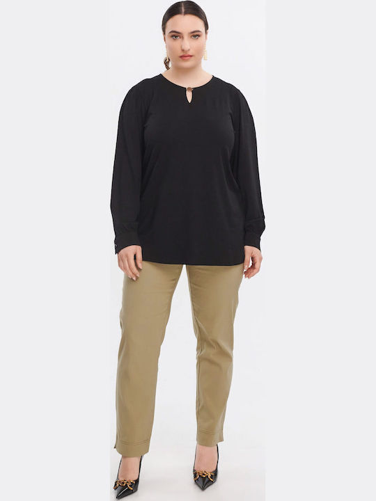 Women's Fabric Trousers with Rubber Band in Slim Fit in Olive