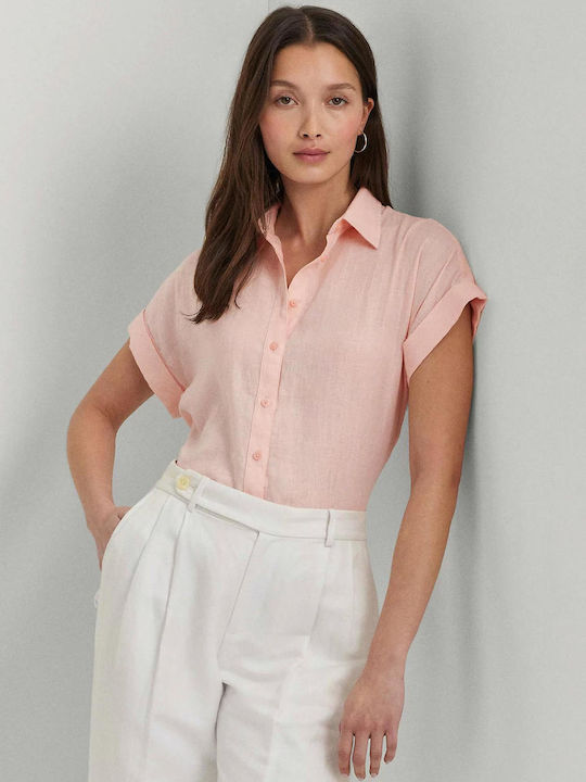Ralph Lauren Kurzärmelig Damen Leinen Hemd Pink