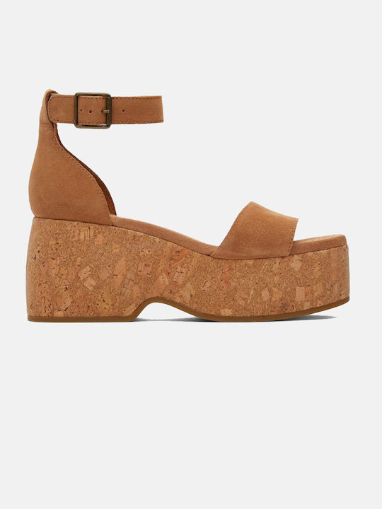 Toms Women's Suede Ankle Strap Platforms Tabac Brown
