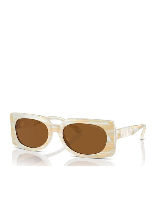 Michael Kors Women's Sunglasses with Beige Plastic Frame and Brown Lens