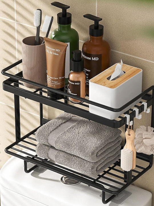 Quasar Montat pe perete Raft Baie Metal cu 2 Rafturi 34x15.5x33cm Neagră