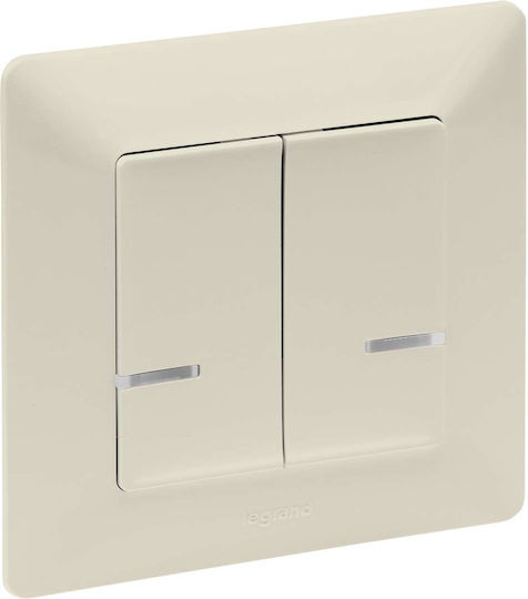 Legrand Recessed Wall Switch Double with Ecru Frame