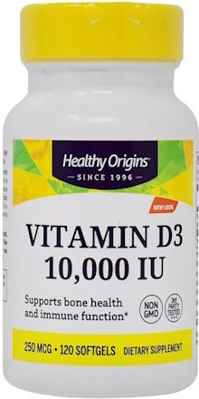 Healthy Origins Vitamin D3 Vitamin for Immune System Boost & Bone Health 10000iu 120 softgels