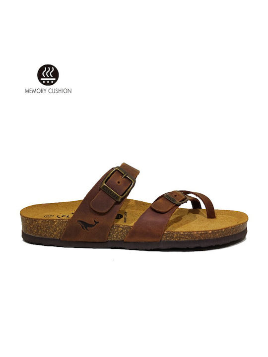 Plakton Apure Leather Women's Flat Sandals in Brown Color