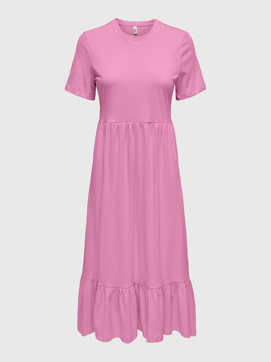 Only Midi T-Shirt Dress with Ruffle Begonia Pink