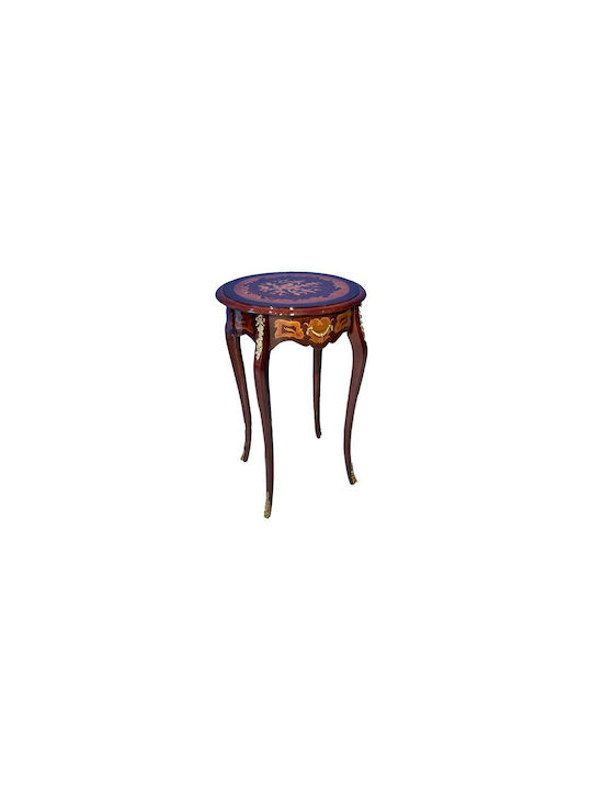 Round Side Table Wooden Marquetry L50xW50xH78cm