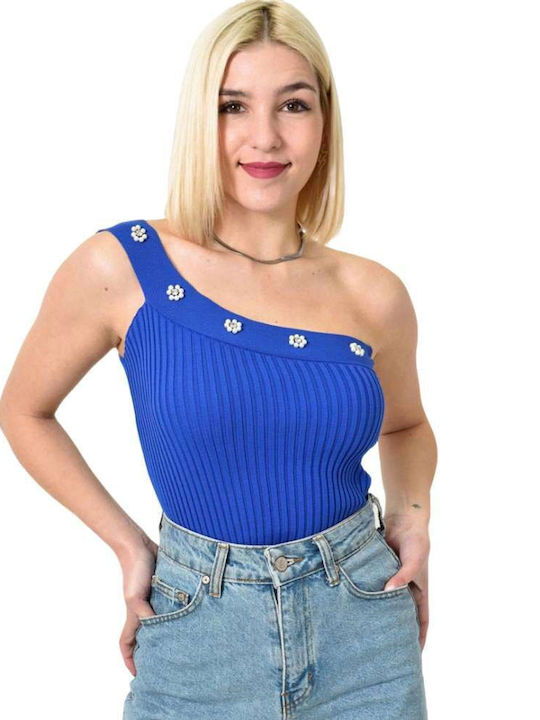 Potre Γυναικεία Μπλούζα με έναν Ώμο Μπλε Ρουά