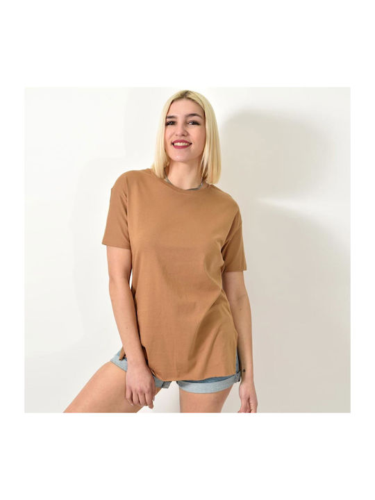 First Woman Γυναικείο Oversized T-shirt Καφέ