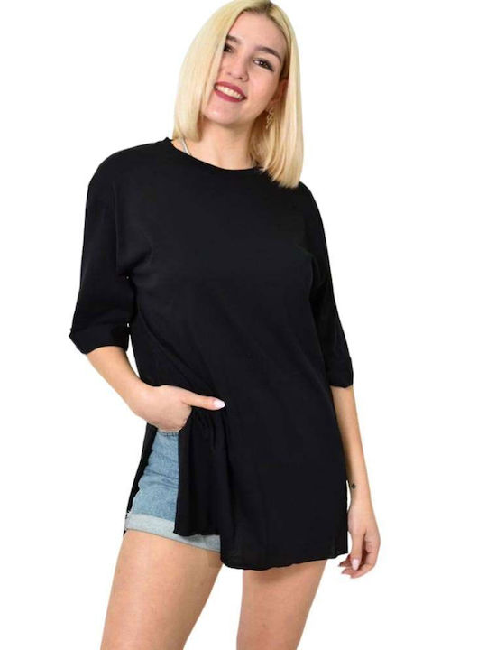 First Woman Women's Blouse Short Sleeve Black