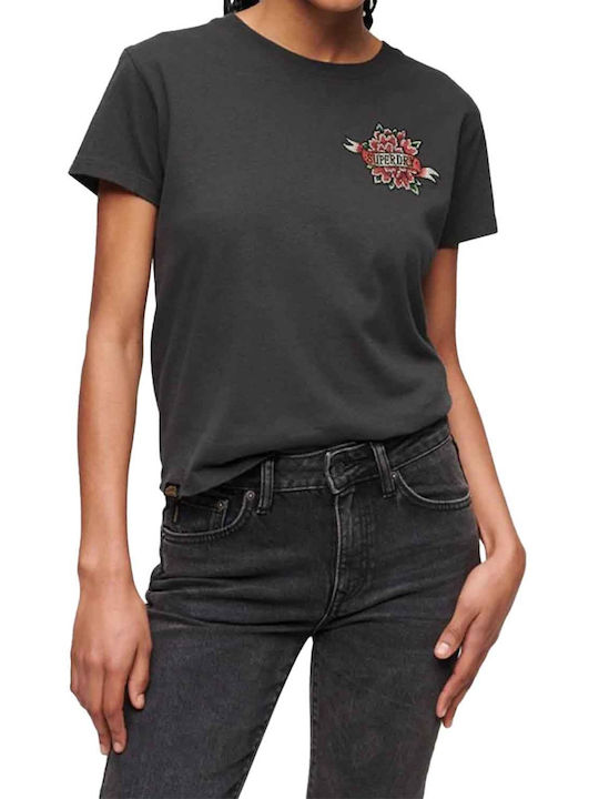 Superdry Rhinestone Fitted Women's T-shirt Gray