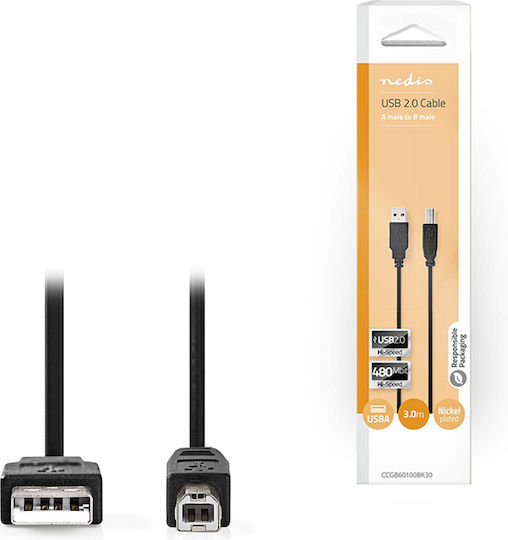 Nedis USB 2.0 Cable USB-A male - USB-B male Μαύρο 3m CCGB60100BK30