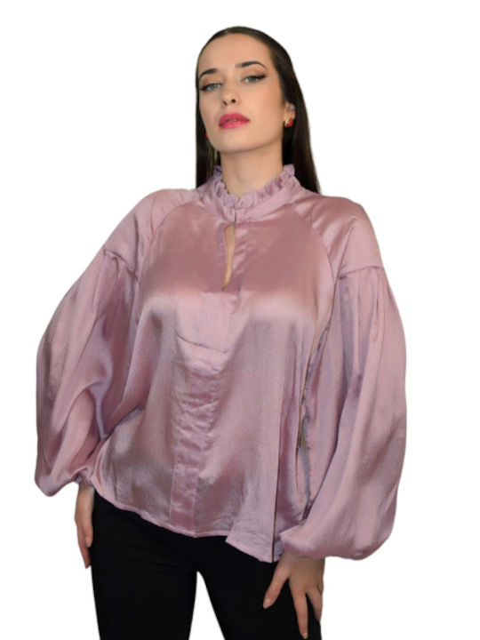 Morena Spain Women's Blouse Satin Long Sleeve Purple