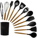 Silicone Cooking Utensil Set with Base Black 12pcs