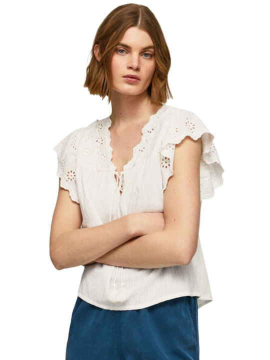 Pepe Jeans Γυναικεία Μπλούζα Κοντομάνικη Λευκή