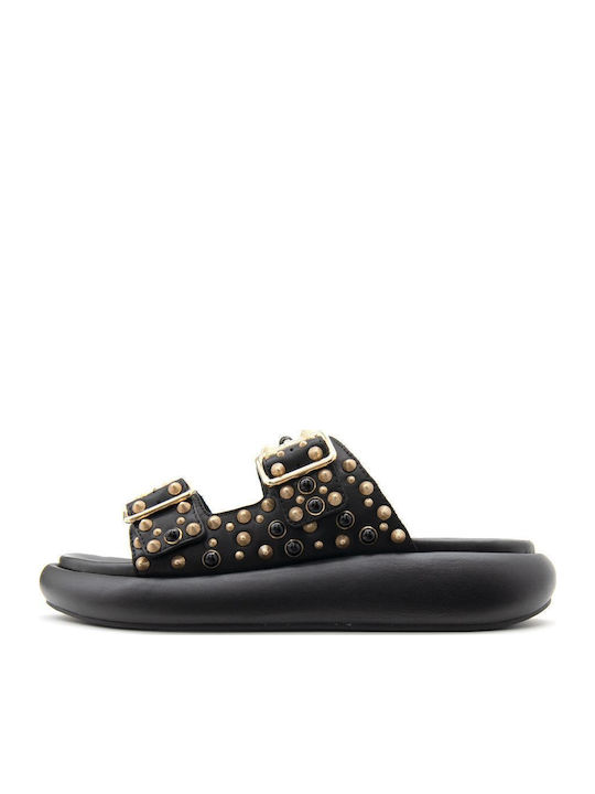 Ash Combo A Leather Women's Flat Sandals Black