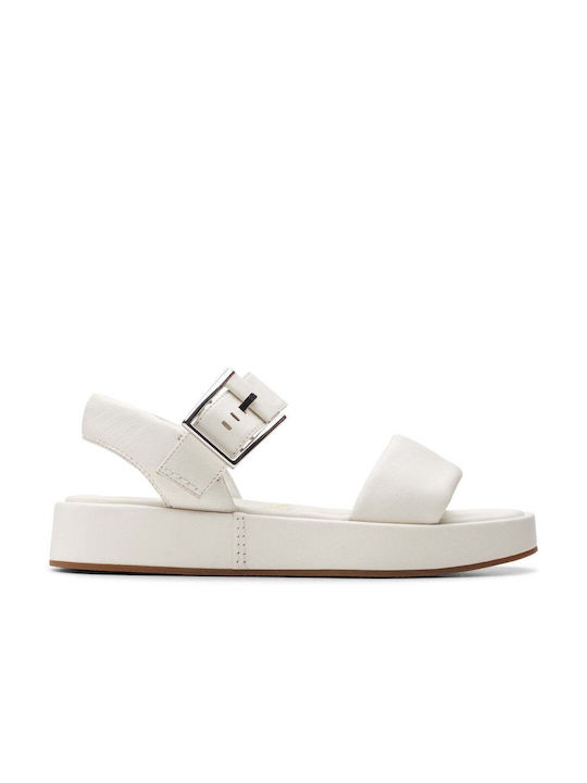 Clarks Flatforms Leather Women's Sandals Ecru