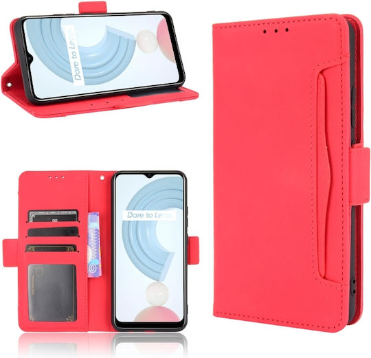 Skin Feel Calf Pattern Brieftasche Leder / Synthetisches Leder / Silikon Rot (Realme C21)