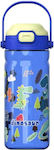 Tatu Moyo Kids Water Bottle Dinosaur Plastic with Straw Blue 550ml