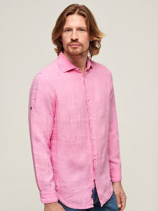Superdry Stud Casual Men's Shirt Linen Pink