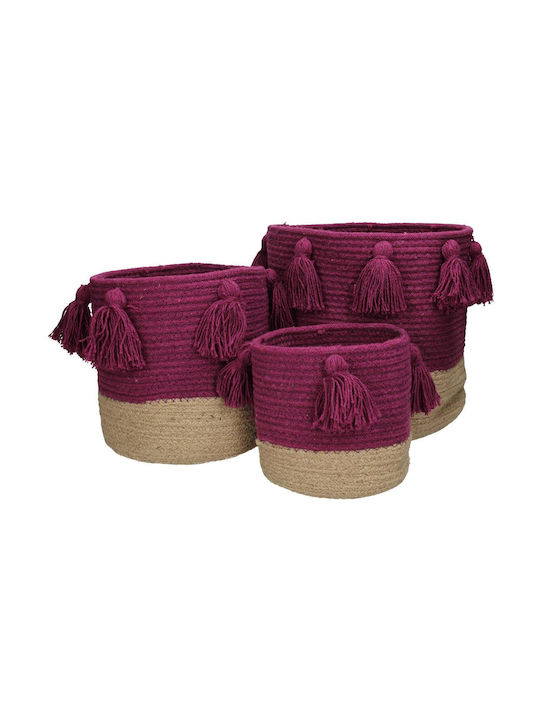ArteLibre Set of Decorative Baskets Straw with Handles Purple 25x25x25cm 3pcs