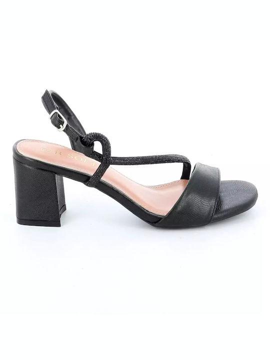 B-Soft Damen Sandalen Anatomisch mit Dünn mittlerem Absatz in Schwarz Farbe