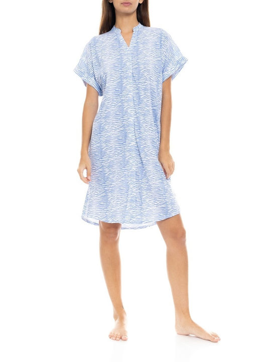 Pink Label Summer Cotton Women's Nightdress Light Blue