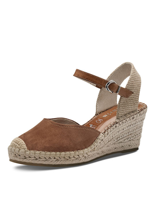 Tamaris Women's Leather Platform Espadrilles Tabac Brown