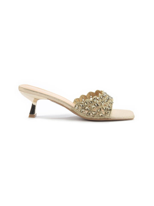 Fshoes Mules mit Dünn Absatz in Gold Farbe