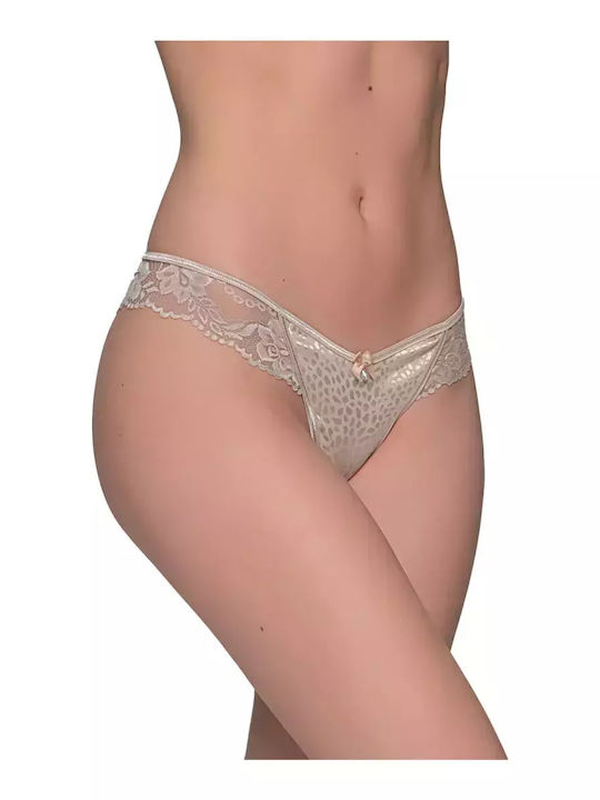Milena by Paris Γυναικείο String με Δαντέλα Μπεζ