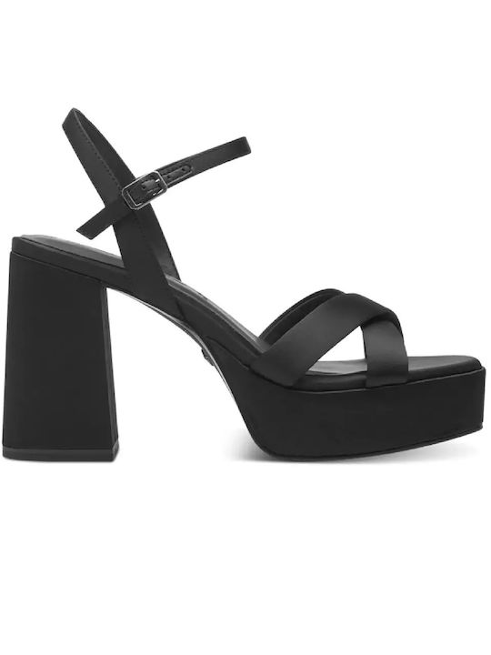 Tamaris Synthetic Leather Women's Sandals Black with Chunky High Heel