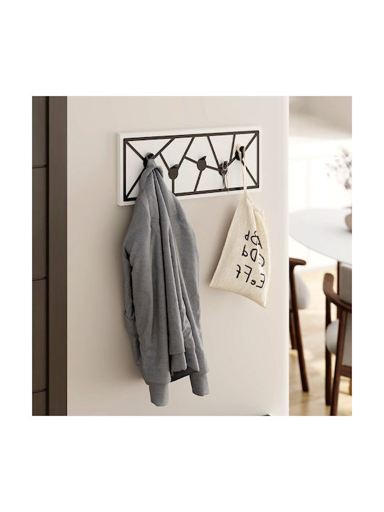 Megapap Wall Hanger Trace Wooden 5 Hooks White 74.6x26.6x1.8cm