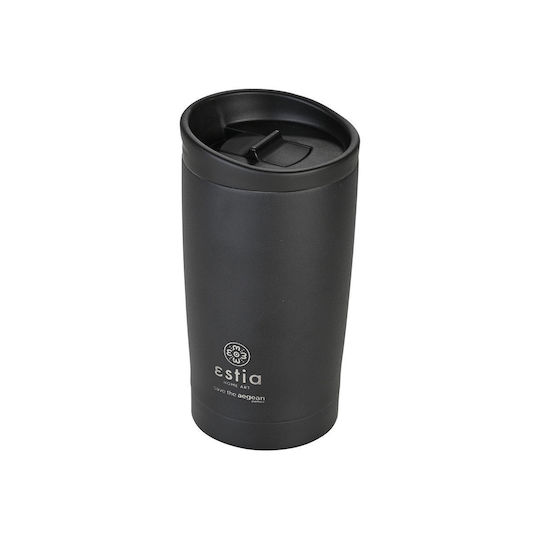 Estia Travel Mug Save The Aegean Recyclable Stainless Steel Thermos Cup BPA Free 350ml Midnight Black