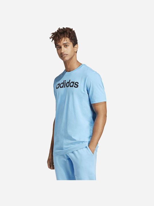 Adidas Single Jersey Linear Embroidered Ανδρικό Αθλητικό T-shirt Κοντομάνικο Μπλε