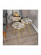 Round Side Table Wakmi Wooden Gray Beige 3 Pieces L33xW33xH55cm