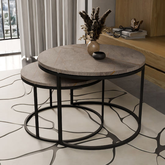 Кръгла Комплект зиг-заг Solme Дървена Grey Marble 2бр Ш75xД75xВ45см.