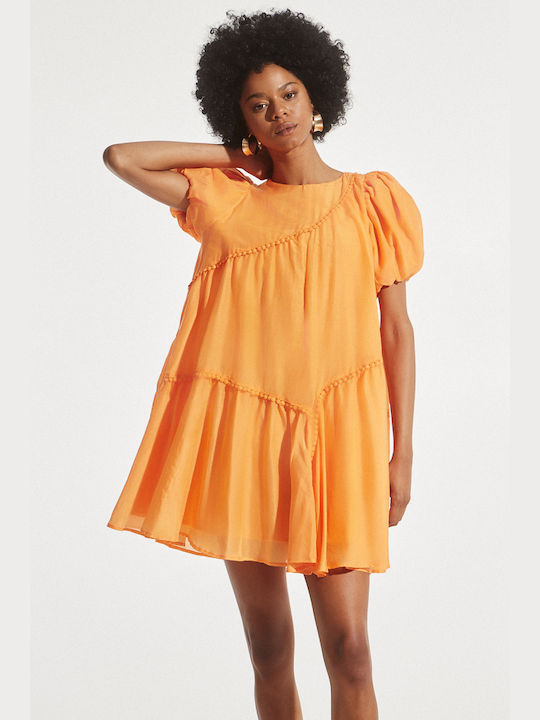 BSB Mini Σεμιζιέ Φόρεμα με Βολάν Πορτοκαλί