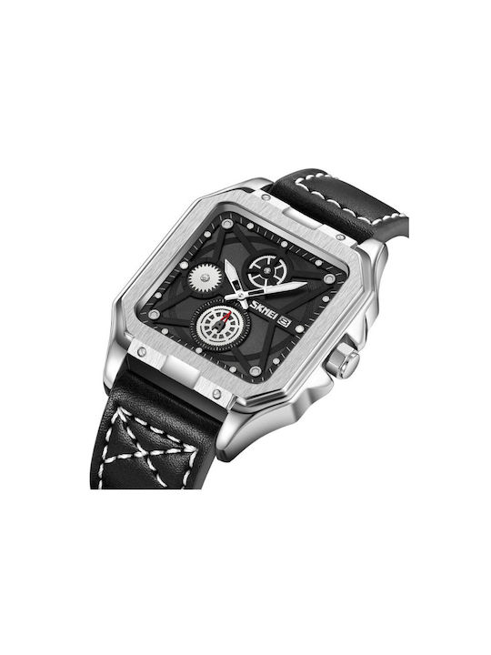 Skmei Analog/Digital Uhr Chronograph Batterie mit Lederarmband Silver/Black