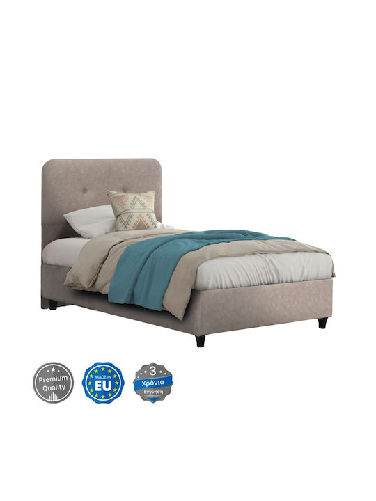 Dolores Κρεβάτι Μονό Επενδυμένο με Ύφασμα Μπεζ με Τάβλες για Στρώμα 90x200cm
