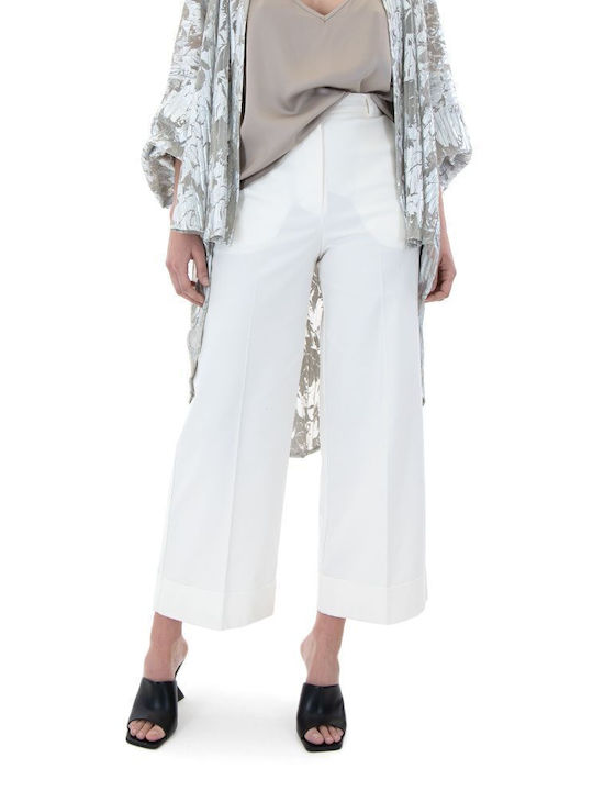 Zoya Γυναικεία Ψηλόμεση Βαμβακερή Παντελόνα σε Wide Γραμμή Λευκή