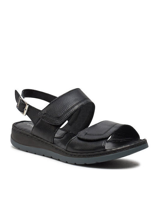 Caprice Leather Women's Flat Sandals in Black C...