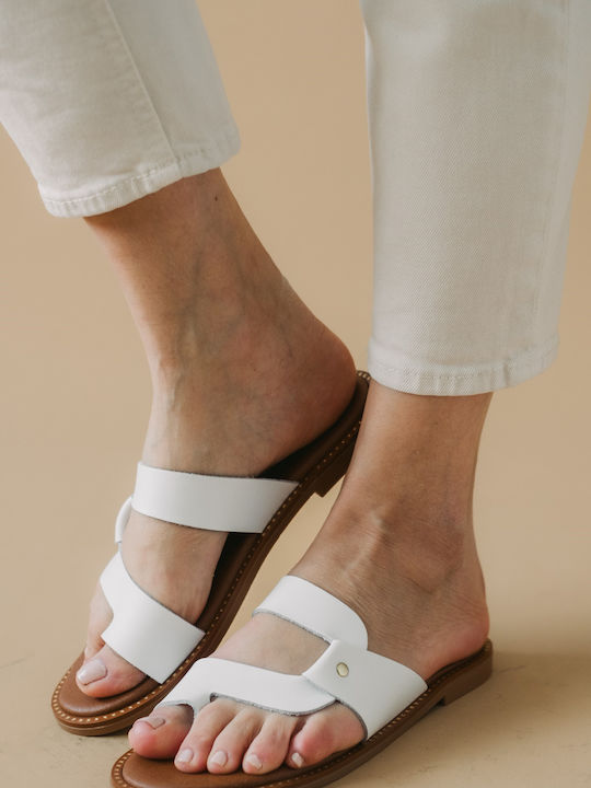 The Shoemart Leather Women's Flat Sandals in White Color